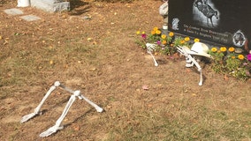Woman who decorated son’s grave with skeleton coming out of ground for Halloween says cemetery threw it away