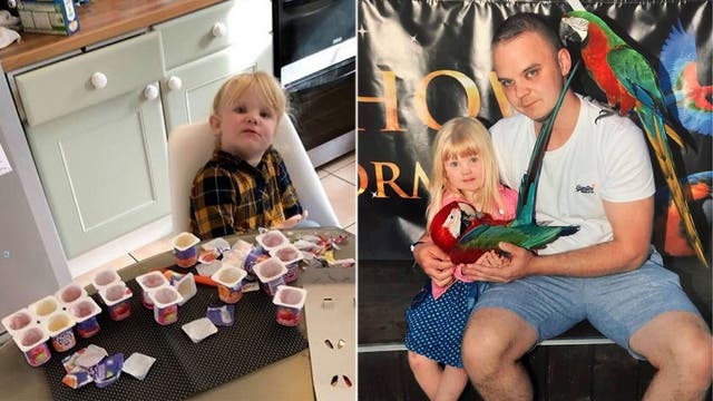 Girl, 3, eats 18 cups of yogurt after she was left unattended, dad's funny photo shows