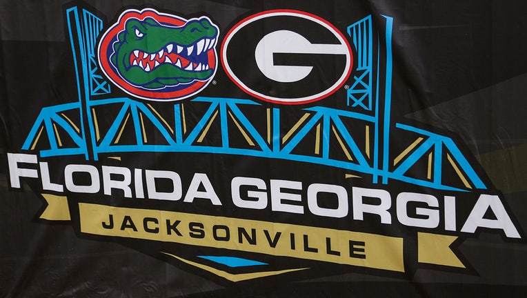 JACKSONVILLE, FL - OCTOBER 28: The Florida-Georgia logo during the game between the Georgia Bulldogs and the Florida Gators on October 28, 2017 at EverBank Field in Jacksonville, Fl. (Photo by David Rosenblum/Icon Sportswire via Getty Images)