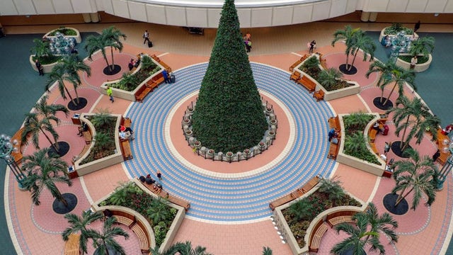 Christmas tree at Orlando International Airport is up greeting travelers