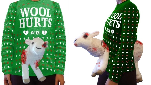 PETA releasing 'Wool Hurts' Christmas sweater with 3D 'bruised and bloodied' plush sheep