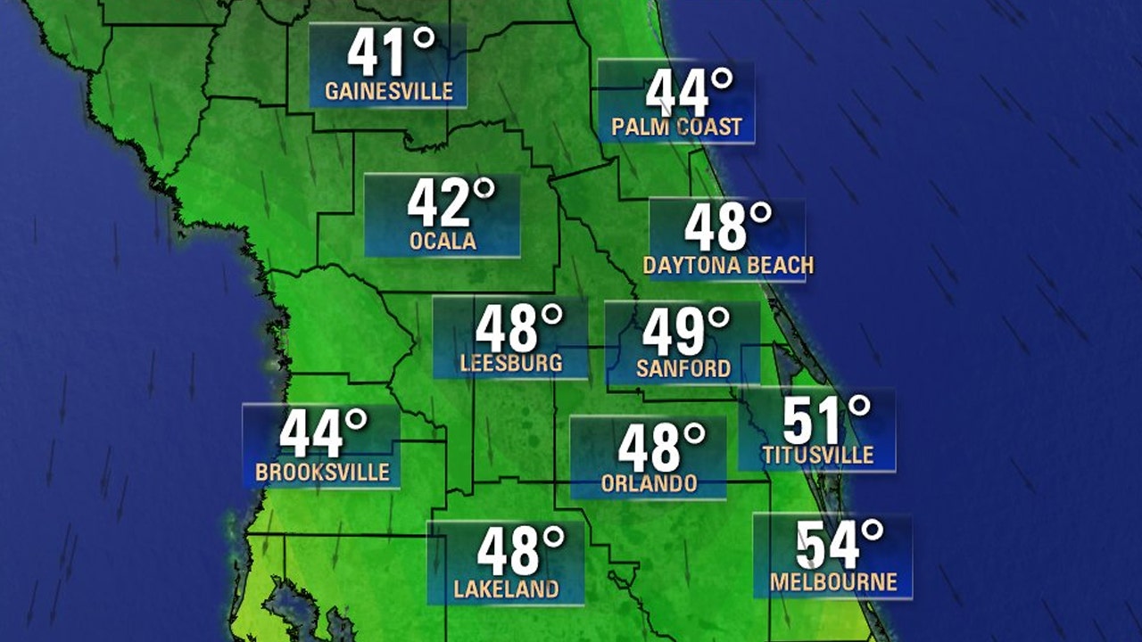 Cold front will drop temperatures in Central Florida to the 40s for the