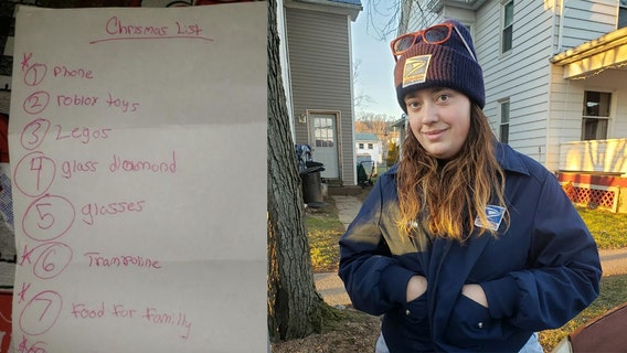 Postal worker surprises family after receiving boy's letter to Santa asking for food, clothing