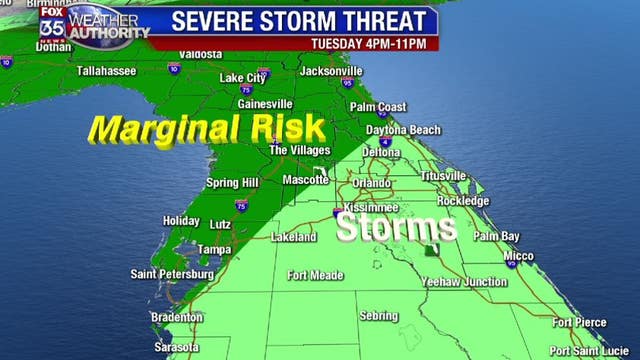 Chance of severe weather across Central Florida on Tuesday