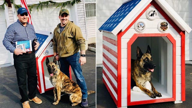 New Jersey police dog, Army vet partner accept donated patriotic doghouse