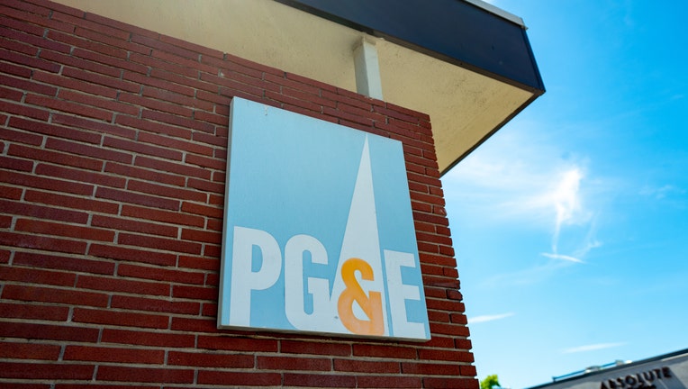 Close-up of sign with logo on facade at Pacific Gas and Electric (PGE) customer service station in Walnut Creek, California, June 6, 2019. The company faced bankruptcy concerns in 2019 following alleged wildfire liability. (Photo by Smith Collection/Gado/Getty Images)