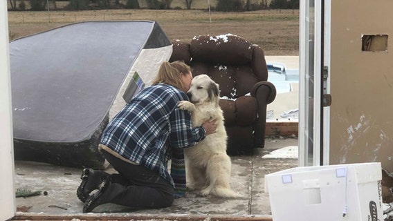 Heartwarming photos shows dog reunited with owner after EF-2 tornado destroys home