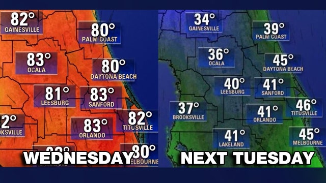 After above normal heat, cold front to drop Central Florida into the 30s and 40s