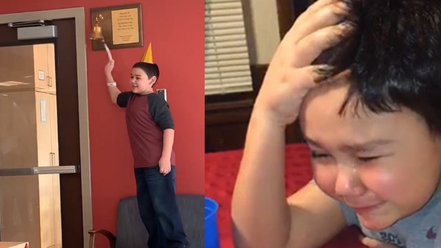 Boy who broke down crying in viral video after beating cancer rings bell to mark end of chemo