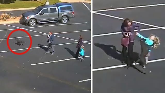 Terrifying moment dangerous dog attacks 5-year-old girl outside church