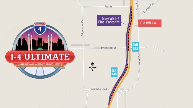 Westbound I-4 lanes from Par Street to Ivanhoe Blvd shifting