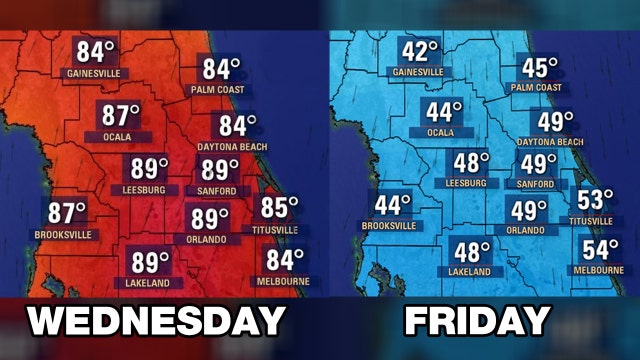 Cold front to drop temperatures once again in Central Florida after days of near 90 heat