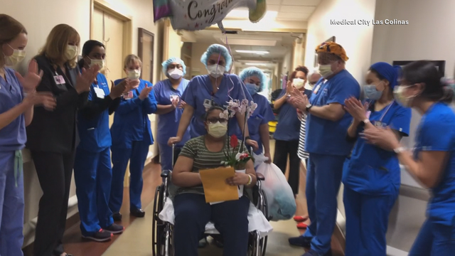 Nurses cheer for North Texas COVID-19 survivor as she leaves the hospital