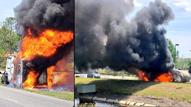 Camper becomes fully engulfed in flames on Orange County road, fire rescue says