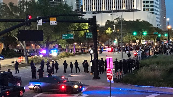 Quieter night in Tampa, with curfew in effect and police out in force