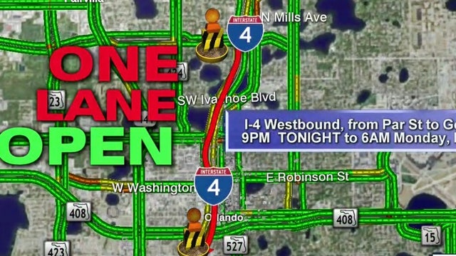 I-4 in downtown Orlando to close 5 days for construction starting Wednesday night