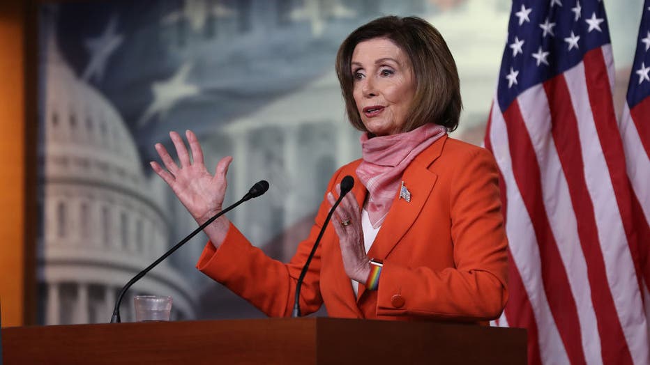 Speaker Pelosi Holds Weekly Press Conference At Capitol Building