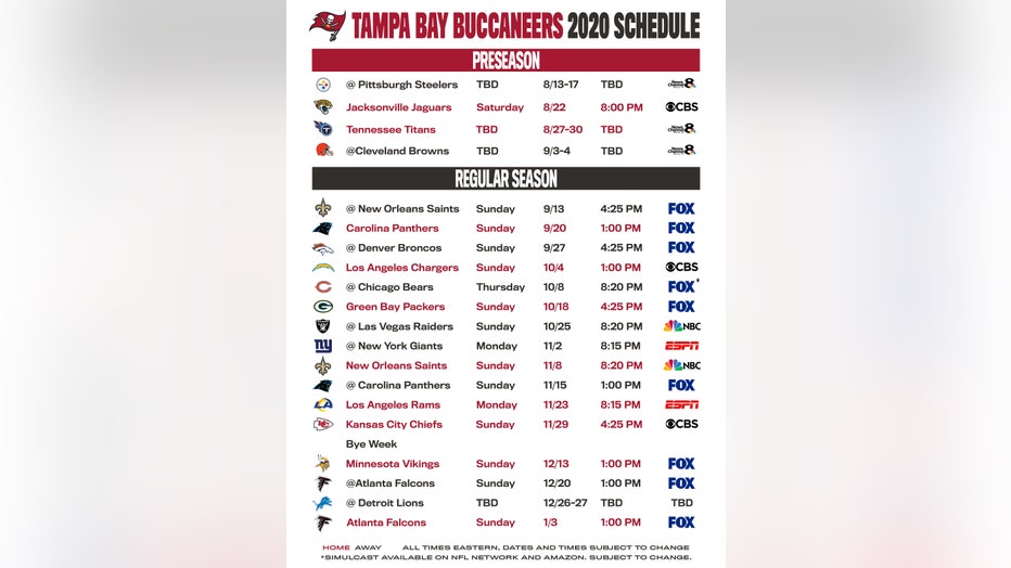 Bucs will play five primetime games in 2020