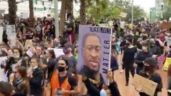 Demonstrators gather at Lake Eola for George Floyd protest in Downtown Orlando