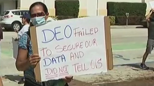 Protest of Florida’s unemployment system held at Lake Eola on Wednesday