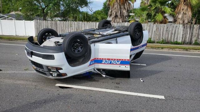 Daytona Beach police vehicle flipped over during chase; officer, K-9 partner not injured
