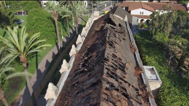 Fire rips through historic San Gabriel Mission