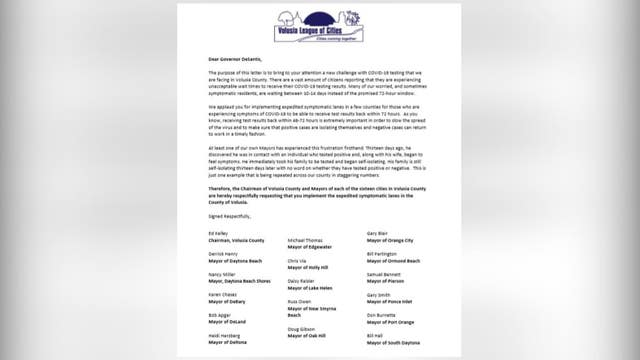 All 16 mayors in Volusia County urge governor for faster COVID-19 test results