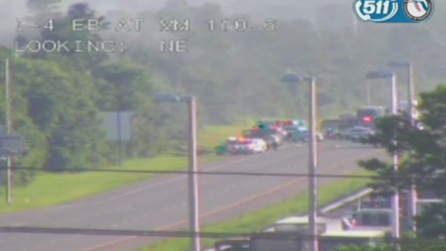 Stretch of I-4 westbound in Volusia County shut down due to tractor-trailer fire, officials say