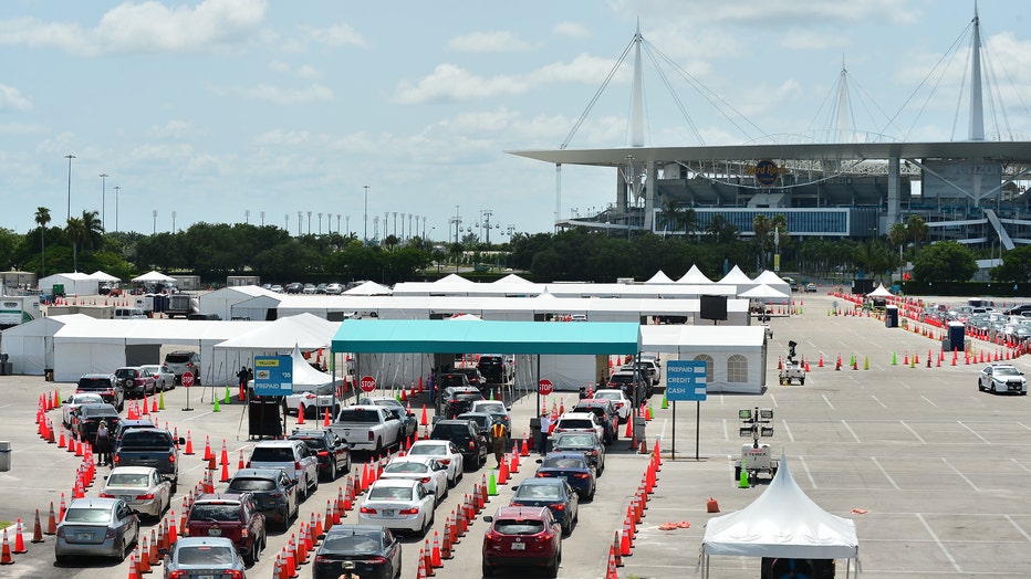 As Coronavirus Cases Continue To Spike In Florida, Miami's Hardrock Stadium Serves As Drive In Testing Site