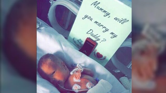 Premature baby 'helps' dad propose to mom from hospital incubator