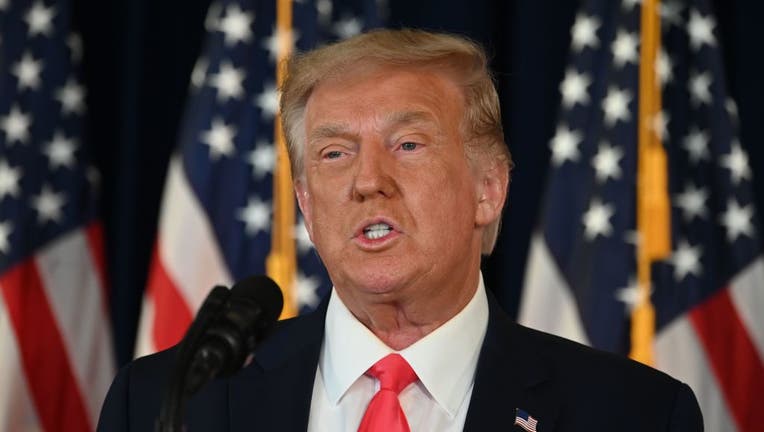 FILE - US President Donald Trump speaks during a news conference in Bedminster, New Jersey, on August 8, 2020.