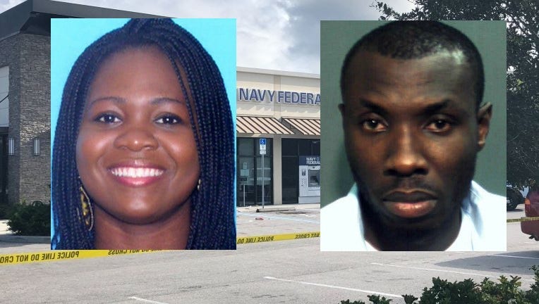 Investigators say Barbara Tommey, 27, was fatally shot near the front door of the Navy Federal Credit Union by her husband, Sylvester Ofori, 35.