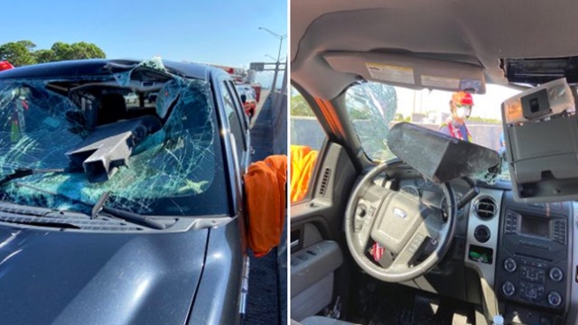 Florida driver 'lucky to be alive' after hunk of metal crashes through windshield