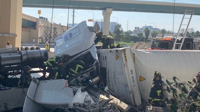 Semi carrying eggs crashes, causing fire and closure of part of I-4 in Orlando, police say