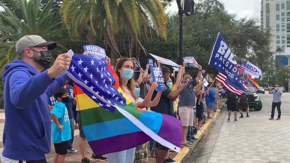 Biden supporters celebrate in Downtown Orlando after win
