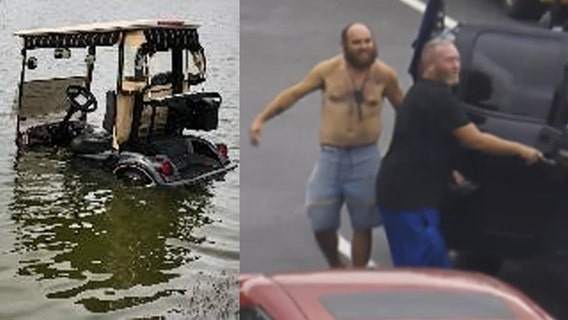 Deputies: Man wanted after stealing golf cart, crashing into pond