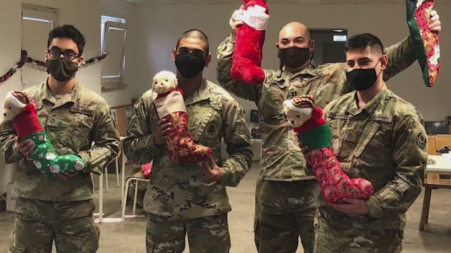 Overseas soldiers receive care packages for the holidays