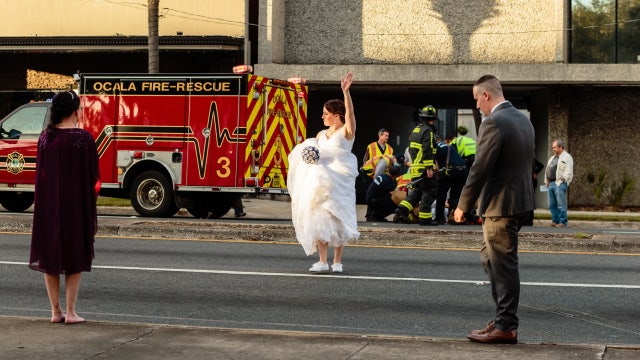 Newlywed Florida deputies pause wedding photos to help man hit by car