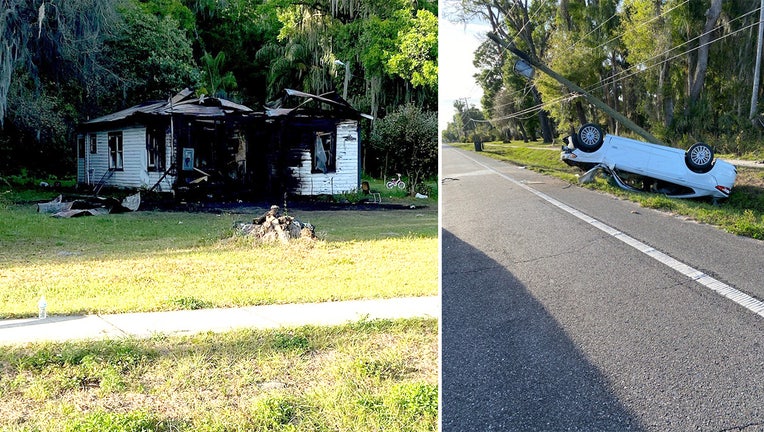 car crash and house fire