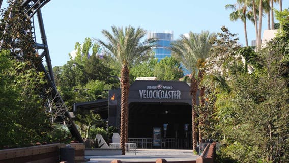 Photos show entrance of Jurassic World VelociCoaster as opening approaches