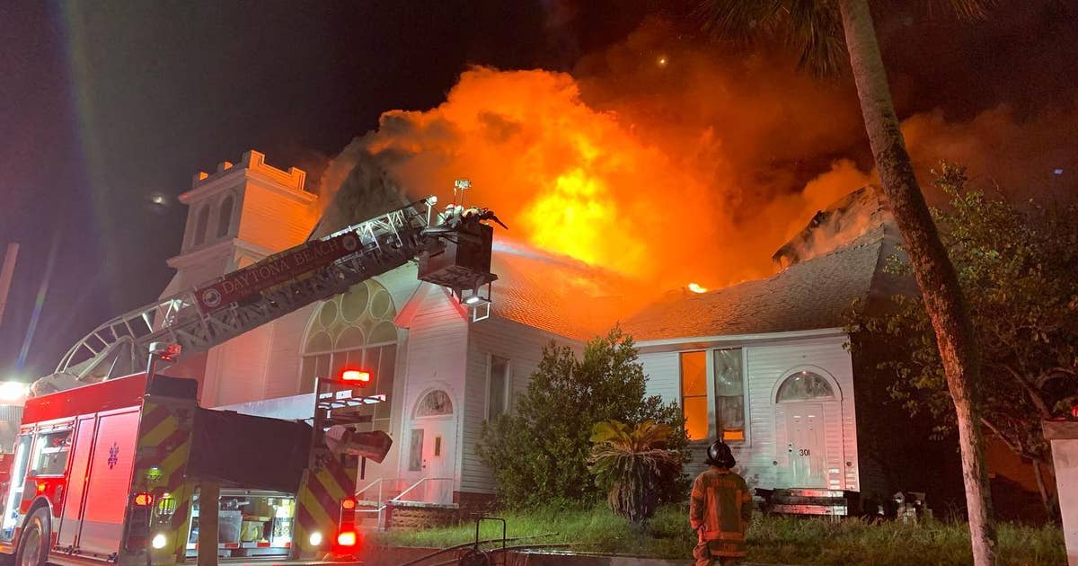 Crews demolishing Daytona Beach church following massive fire | FOX 35 ...