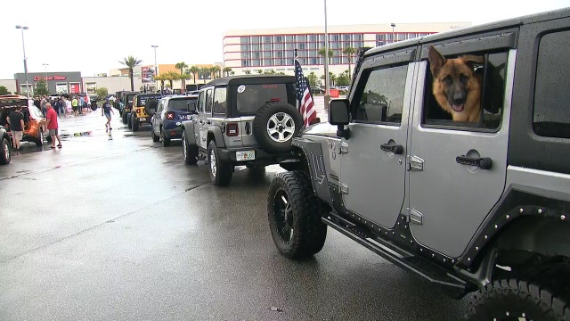 Jeep, car fans form massive parade for injured Daytona Beach police officer