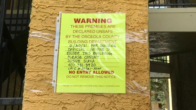 Kissimmee condo residents receive notice that parts of complex have been deemed 'unsafe'