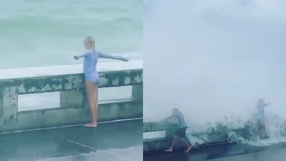 VIDEO: Large waves drench kids in Florida Keys as Elsa approaches
