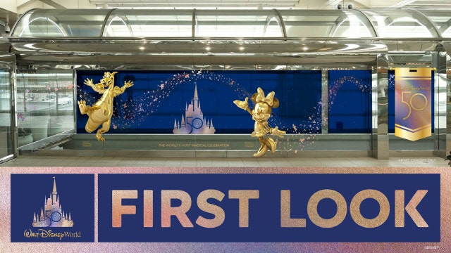 Disney mural celebrating 50th anniversary at Orlando International Airport