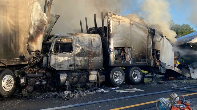 2 semi-trucks involved in fiery crash on Florida Turnpike, FHP says
