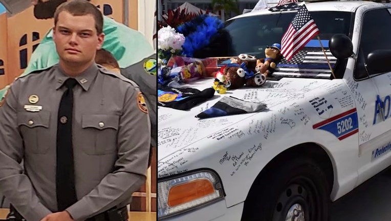 Slain Daytona officer's patrol car signed with messages of honor