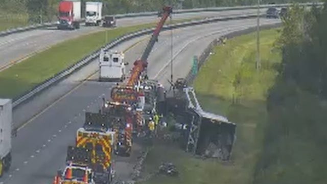 Officials: Tractor-trailer tips over, catches on fire on Florida Turnpike