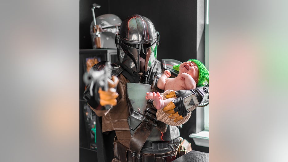 mandalorian florida couple newborn baby photoshoot yoda