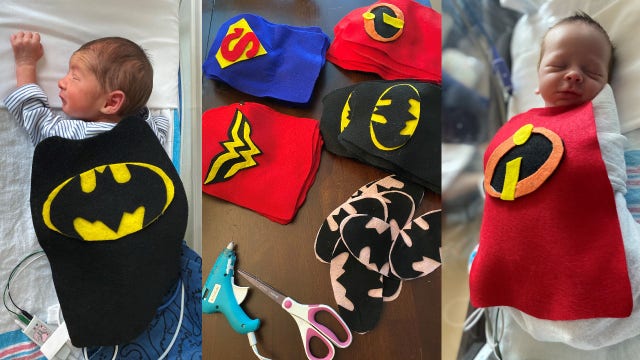 Halloween superhero capes crafted for babies at Orlando Health Winnie Palmer Hospital